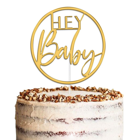 Hey Baby Baby Shower Acrylic Cake Topper by KreateSquare | Variety of Colour Available Premium Mirrored Acrylic Finish