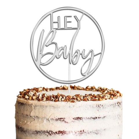 Hey Baby Baby Shower Acrylic Cake Topper by KreateSquare | Variety of Colour Available Premium Mirrored Acrylic Finish