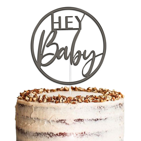 Hey Baby Baby Shower Acrylic Cake Topper by KreateSquare | Variety of Colour Available Premium Mirrored Acrylic Finish