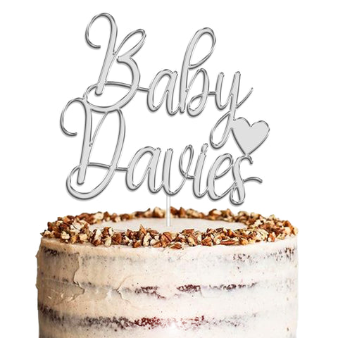 Personalised Baby Shower Acrylic Cake Topper by KreateSquare | Custom Colour Any Name Premium Mirrored Acrylic Finish