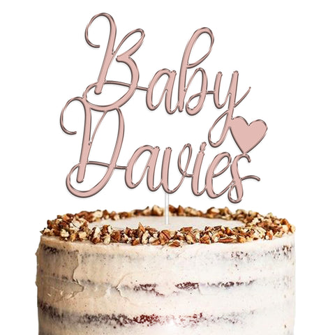 Personalised Baby Shower Acrylic Cake Topper by KreateSquare | Custom Colour Any Name Premium Mirrored Acrylic Finish