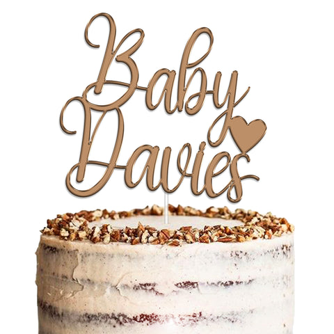 Personalised Baby Shower Acrylic Cake Topper by KreateSquare | Custom Colour Any Name Premium Mirrored Acrylic Finish