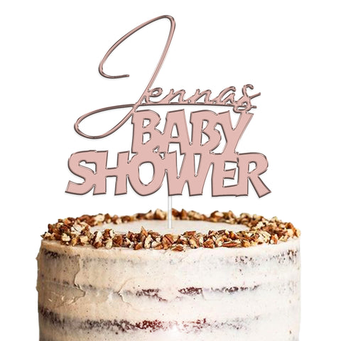 Personalised Baby Shower Acrylic Cake Topper by KreateSquare | Custom Colour Any Name Premium Mirrored Acrylic Finish