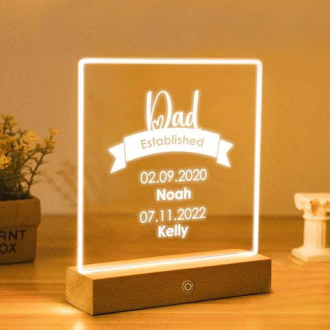 Personalised Acrylic Night Light LED Lamp By KreateSquare for Best Dad Father’s Day Birthday Gift Custom 7 Colors Light