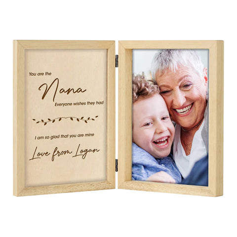 Personalised Wooden Folding Photo Frame for Mum Grandma By KreateSquare with Oak Wood Finish Engrave Any Message, Ideal for Mothers Day