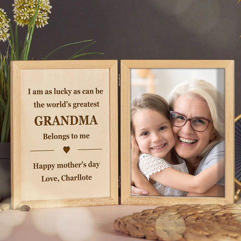 Custom Wooden Photo Frame for Grandma By KreateSquare with Oak Wood Finish Engrave Any Message Ideal for Mothers Day Christmas or Birthday Gift