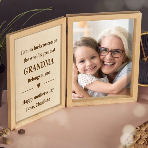 Custom Wooden Photo Frame for Grandma By KreateSquare with Oak Wood Finish Engrave Any Message Ideal for Mothers Day Christmas or Birthday Gift