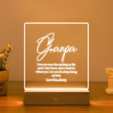 Custom Acrylic Night Light Bedside LED Lamp By KreateSquare for Best Grandad Father’s Day Birthday Gift Perfect Bedroom Decoration