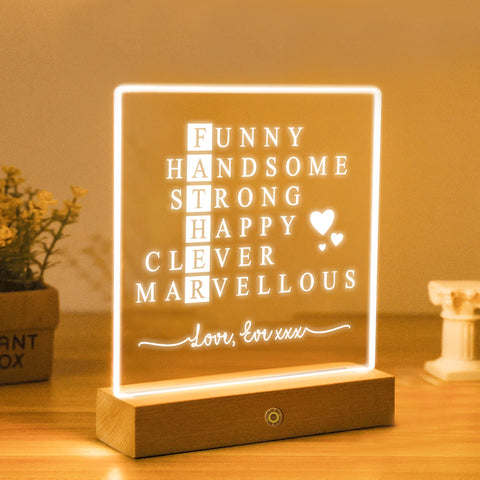 Personalised Acrylic Night Light By KreateSquare Best Dad Bedside LED Lamp Ideal Father’s Day Birthday Gift