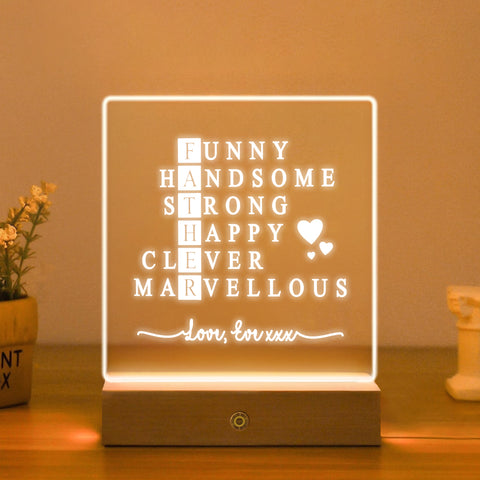 Personalised Acrylic Night Light By KreateSquare Best Dad Bedside LED Lamp Ideal Father’s Day Birthday Gift