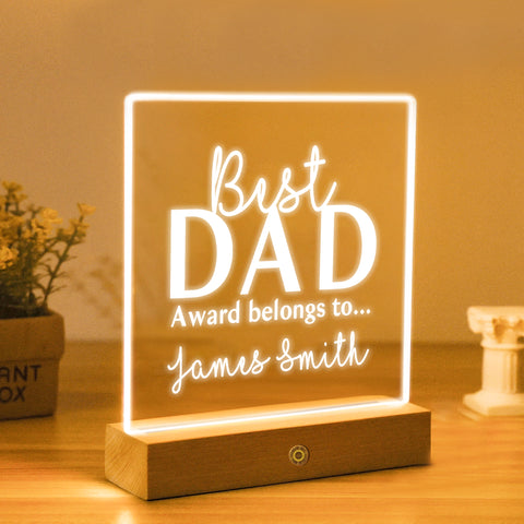 Personalised Night Light Fathers Bedside Acrylic LED Lamp By KreateSquare for Best Dad Father’s Day Birthday Gift