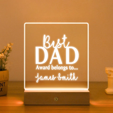 Personalised Night Light Fathers Bedside Acrylic LED Lamp By KreateSquare for Best Dad Father’s Day Birthday Gift