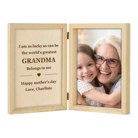 Custom Wooden Photo Frame for Grandma By KreateSquare with Oak Wood Finish Engrave Any Message Ideal for Mothers Day Christmas or Birthday Gift