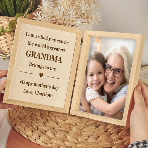 Custom Wooden Photo Frame for Grandma By KreateSquare with Oak Wood Finish Engrave Any Message Ideal for Mothers Day Christmas or Birthday Gift