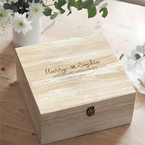 Personalised Wedding Memorial Wooden Keepsake Box by KreateSquare – Memory Box for Marriage Anniversary Heart Design