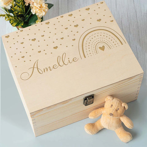 Personalised Newborn Baby Memory Box Keepsake by KreateSquare - for Baby Boy and Girl Gift Ideal Present for Baby Shower or 1st Birthday Rainbow Design