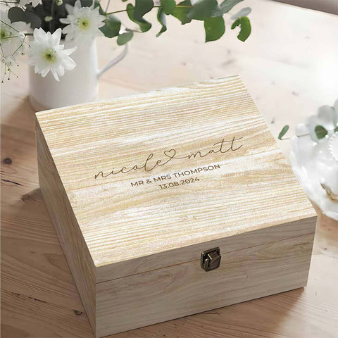 Personalised Wedding Memorial Wooden Keepsake Box by KreateSquare – Memory Box for Marriage Anniversary Curly Heart Design