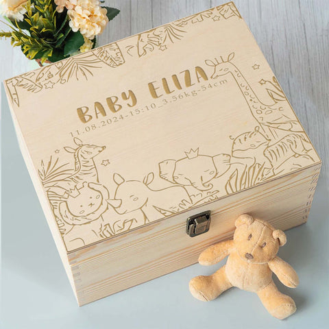 Personalised Newborn Baby Memory Box Keepsake by KreateSquare - for Baby Boy and Girl Gift Ideal Present for Baby Shower or 1st Birthday Zoo Design