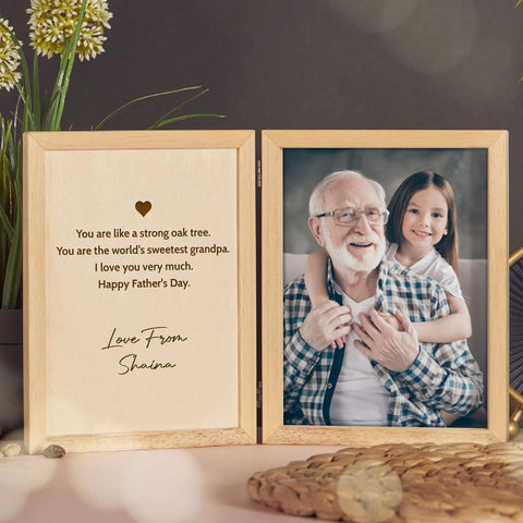 Custom Wooden Photo Frame for Grandpa By KreateSquare with Oak Wood Finish Engrave Any Message Ideal for Fathers Day Christmas or Birthday Gift