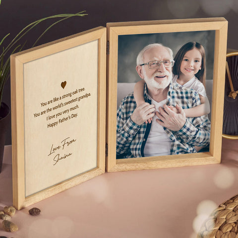 Custom Wooden Photo Frame for Grandpa By KreateSquare with Oak Wood Finish Engrave Any Message Ideal for Fathers Day Christmas or Birthday Gift