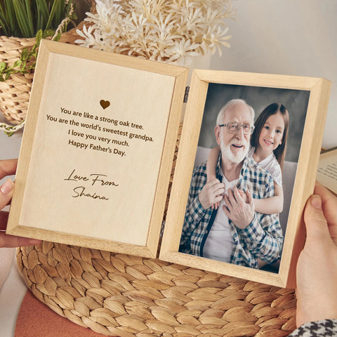 Custom Wooden Photo Frame for Grandpa By KreateSquare with Oak Wood Finish Engrave Any Message Ideal for Fathers Day Christmas or Birthday Gift