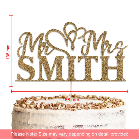 Personalised Wedding Glitter Cake Topper by KreateSquare | Custom Colour Any Name Premium 950 GSM Glitter Finish