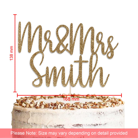 Personalised Wedding Glitter Cake Topper by KreateSquare | Custom Colour Any Name Premium 950 GSM Glitter Finish