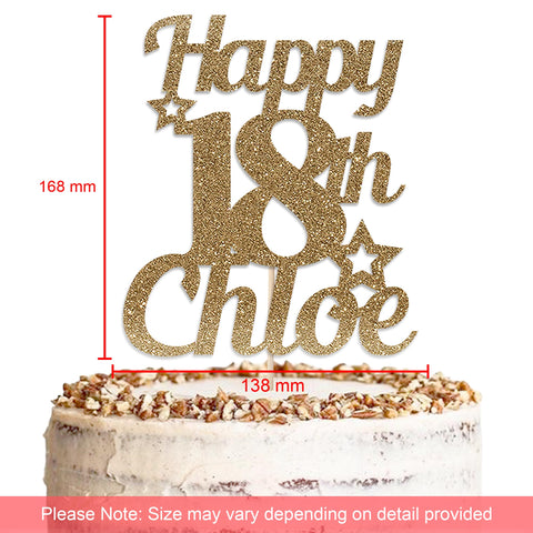 Personalised Happy Birthday Glitter Cake Topper by KreateSquare | Custom Colour Any Name & Any Age Premium 950 GSM Glitter Finish