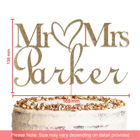 Personalised Wedding Glitter Cake Topper by KreateSquare | Custom Colour Any Name Premium 950 GSM Glitter Finish