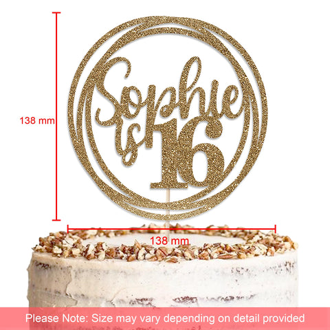 Personalised Happy Birthday Glitter Cake Topper by KreateSquare | Custom Colour Any Name & Any Age Premium 950 GSM Glitter Finish