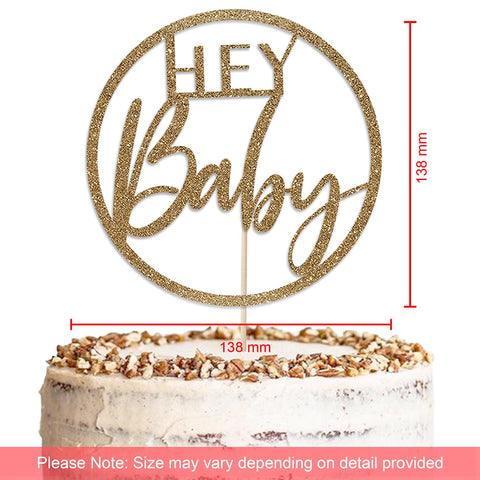 Hey Baby Baby Shower Glitter Cake Topper by KreateSquare | Variety of Colour Available Premium 950 GSM Glitter Finish