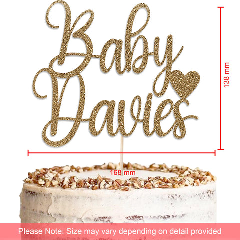 Personalised Baby Shower Glitter Cake Topper by KreateSquare | Custom Colour Any Name Premium 950 GSM Glitter