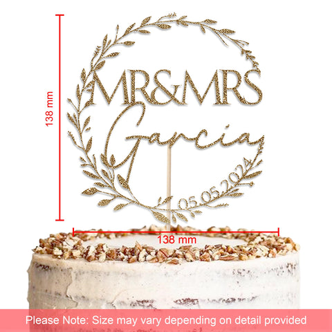 Personalised Wedding Glitter Cake Topper by KreateSquare | Custom Colour Any Name And Date Premium 950 GSM Glitter Finish