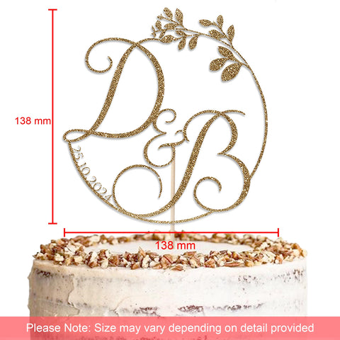 Personalised Wedding Glitter Cake Topper by KreateSquare | Custom Colour Any Initials And Date Premium 950 GSM Glitter Finish