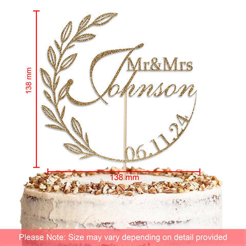 Personalised Wedding Glitter Cake Topper by KreateSquare | Custom Colour Any Name And Date Premium 950 GSM Glitter Finish