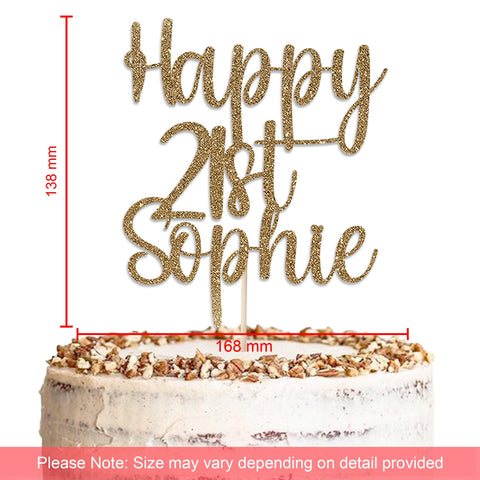 Personalised Happy Birthday Glitter Cake Topper by KreateSquare | Custom Colour Any Name & Any Age Premium 950 GSM Glitter Finish