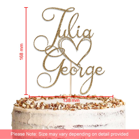 Personalised Wedding Glitter Cake Topper by KreateSquare | Custom Colour Any Name Premium 950 GSM Glitter Finish