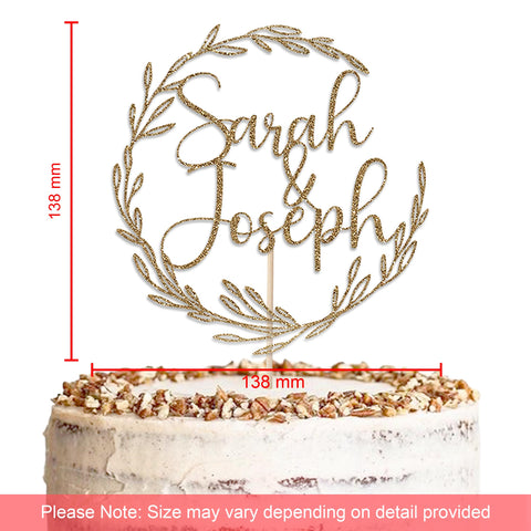 Personalised Wedding Glitter Cake Topper by KreateSquare | Custom Colour Any Name Premium 950 GSM Glitter Finish