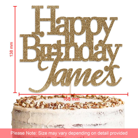 Personalised Happy Birthday Glitter Cake Topper by KreateSquare | Custom Colour Any Name Premium 950 GSM Glitter Finish