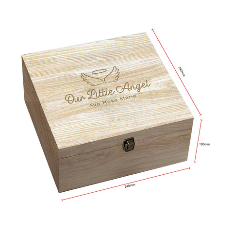 Personalised Baby Memorial Wooden Keepsake Box by KreateSquare – Memory Box for Bereavement, Remembrance Angel Design