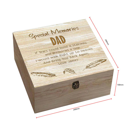 Personalised Dad Memorial Wooden Keepsake Box by KreateSquare – Memory Box for Bereavement, Remembrance Feather Design