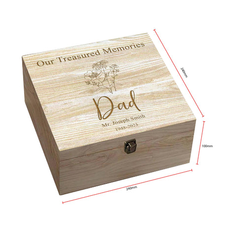 Personalised Dad Memorial Wooden Keepsake Box by KreateSquare – Memory Box for Bereavement, Remembrance Flower Design