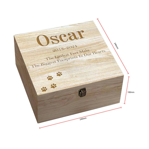 Personalised Pet Memorial Wooden Keepsake Box by KreateSquare – Memory Box for Bereavement, Remembrance Paw Print Design