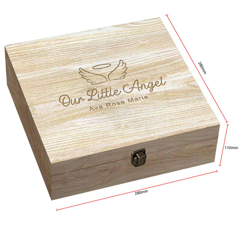 Personalised Baby Memorial Wooden Keepsake Box by KreateSquare – Memory Box for Bereavement, Remembrance Angel Design