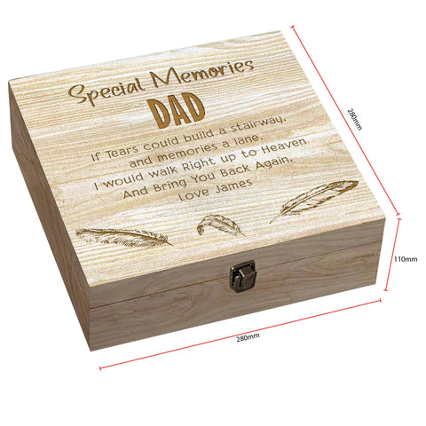 Personalised Dad Memorial Wooden Keepsake Box by KreateSquare – Memory Box for Bereavement, Remembrance Feather Design