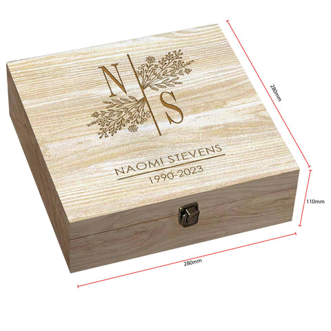 Personalised Memorial Wooden Keepsake Box by KreateSquare – Memory Box for Bereavement, Remembrance Initials Design