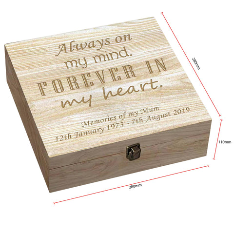 Personalised Mum Memorial Wooden Keepsake Box by KreateSquare – Memory Box for Bereavement, Remembrance Forever in my heart Design