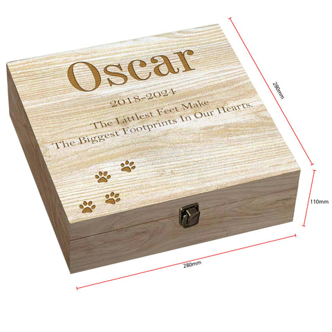 Personalised Pet Memorial Wooden Keepsake Box by KreateSquare – Memory Box for Bereavement, Remembrance Paw Print Design