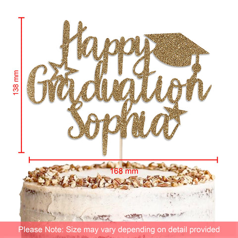 Personalised Graduation Glitter Cake Topper by KreateSquare | Custom Colour Any Name Premium 950 GSM Glitter Finish