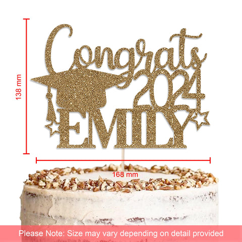 Personalised Graduation Glitter Cake Topper by KreateSquare | Custom Colour Any Name Premium 950 GSM Glitter Finish